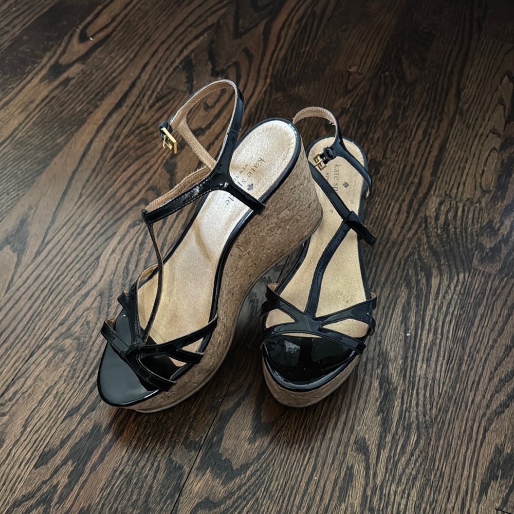 Black Patent Leather Wedge Sandals